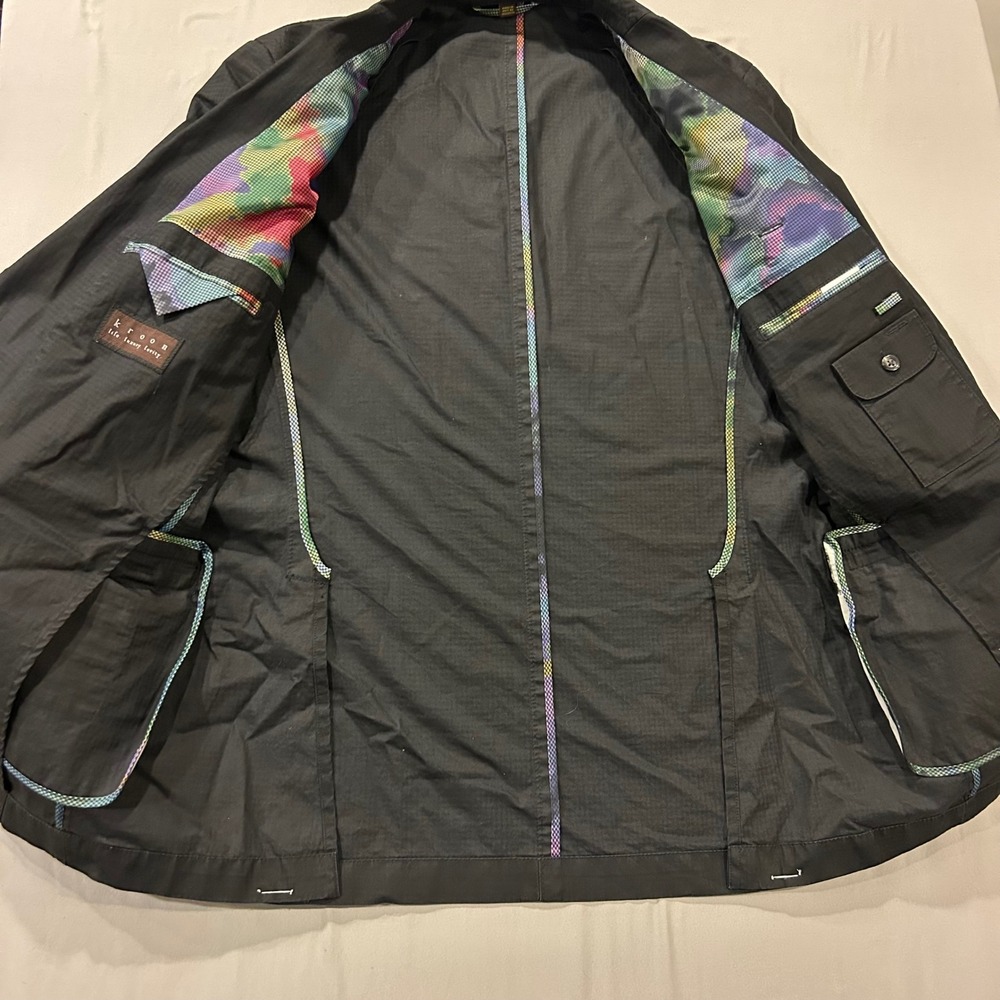 Kroon Taylor Wash Mens 42L Black Cotton Blazer Sport Coat Rainbow Camo Lining - Picture 3 of 13